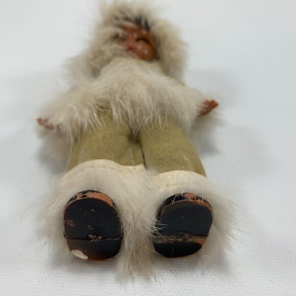 Vtg Small Inuit Plastic Doll Faux Leather White Fur Trim Clothing Standing 6.5" - Picture 10 of 10